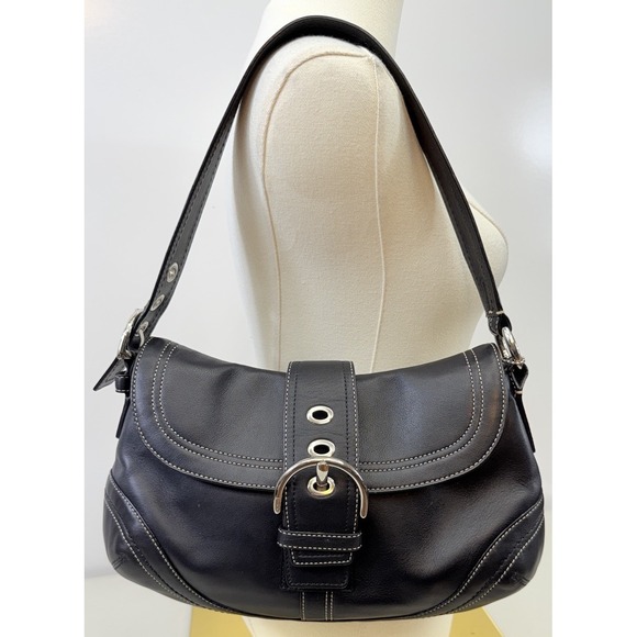 Coach Handbags - Coach Soho Black Leather Flap Handbag F10910 Silver Buckle Shoulder Bag READ